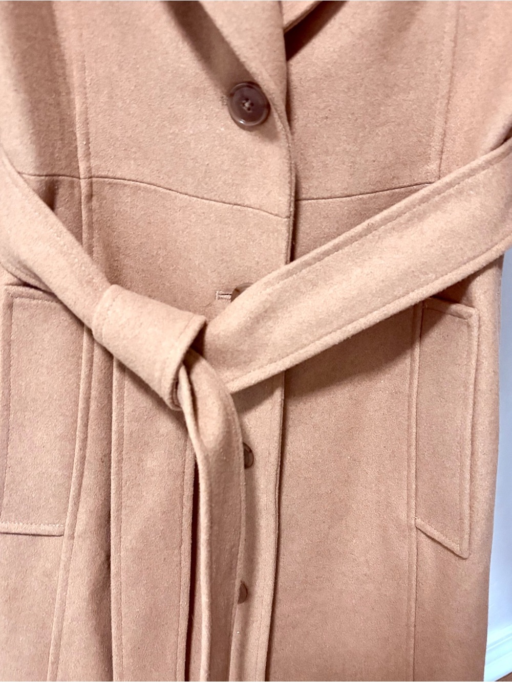 🍂FALL’26🔥 French Connection Camel Wool Blend Belted Trench Coat Sz. 4/Small - Picture 4 of 9